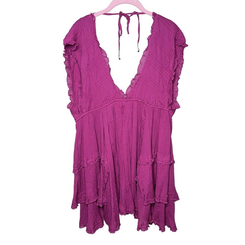 Free People Antoinette Plunge Neck Tiered Dress Dreamy Mulberry Size Large